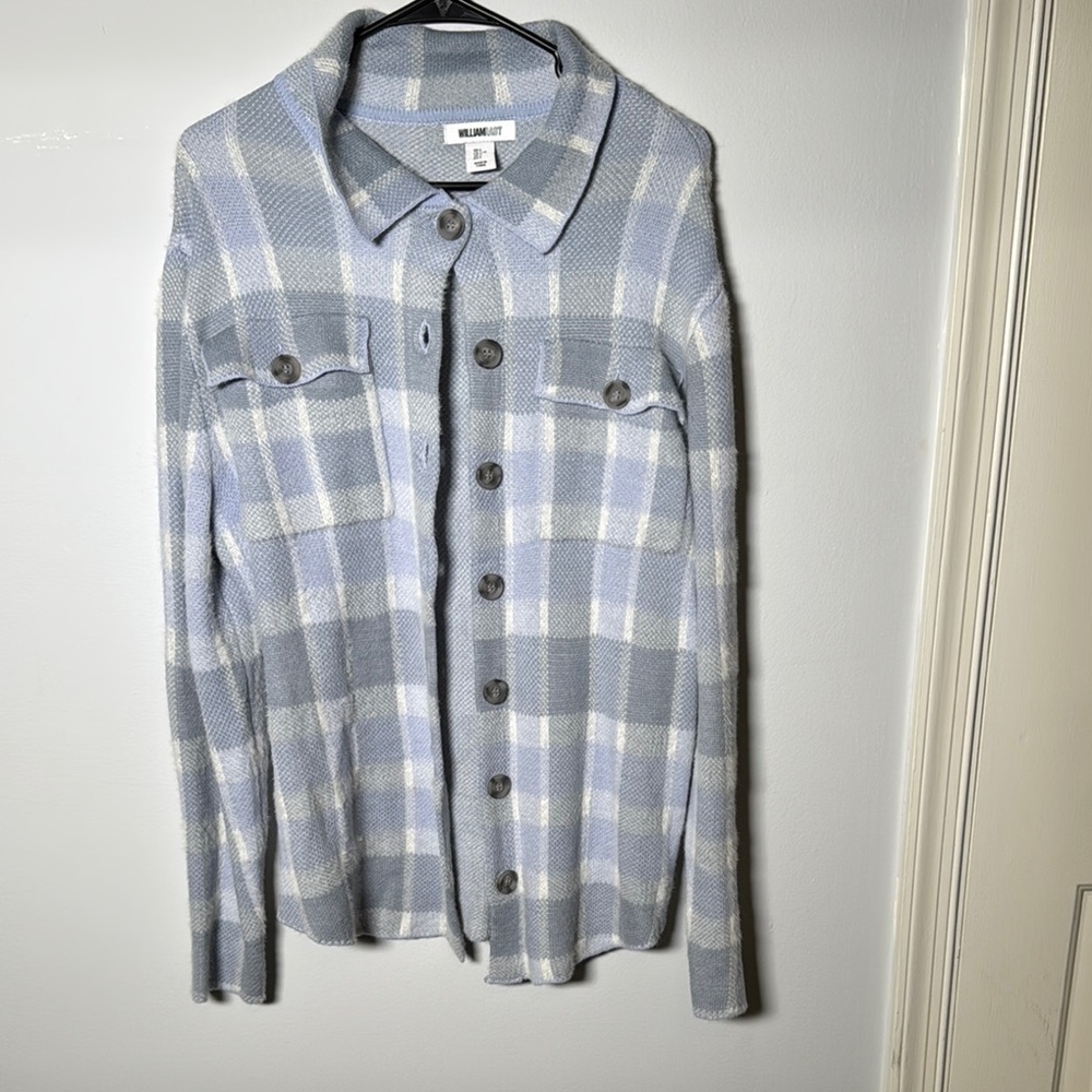 William Rast Blue and White Plaid Button Down Shirt